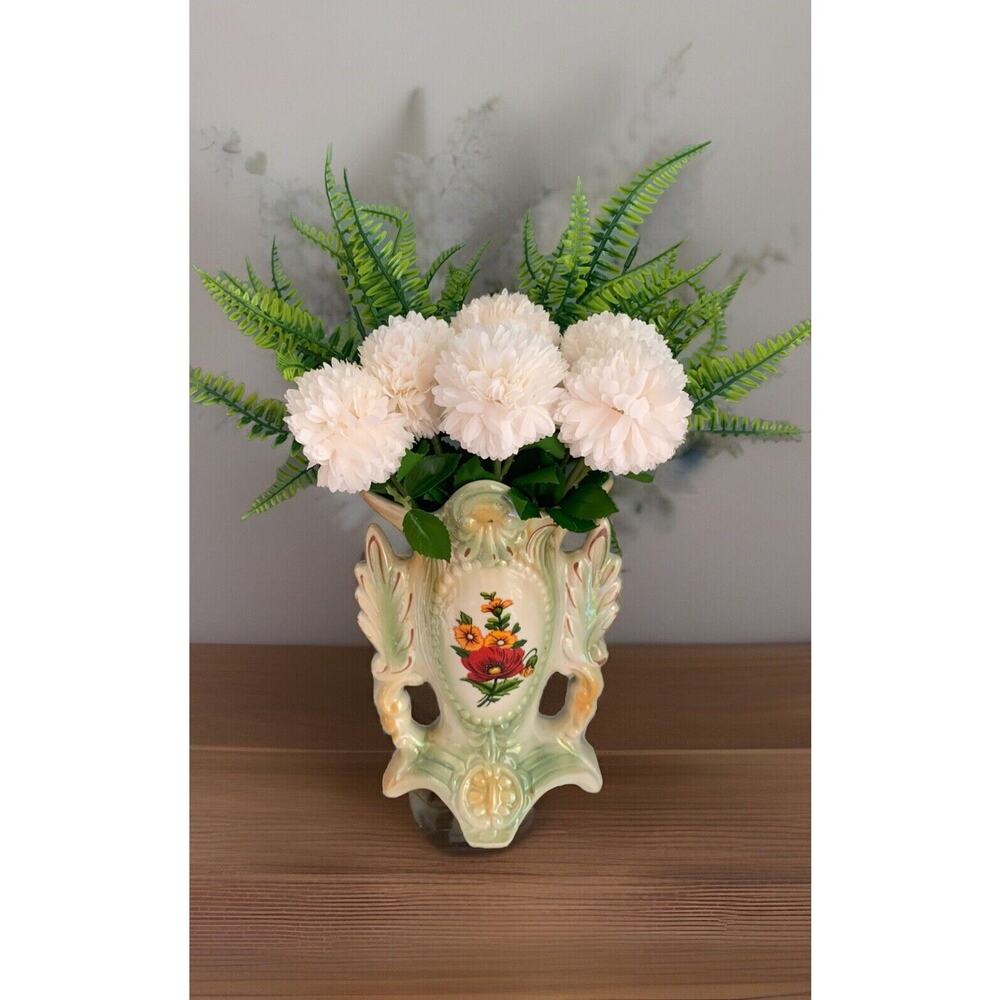 Lusterware Footed Vase 1749 Pearlescent Made in Brazil 8” Tall Vintage Flowers
